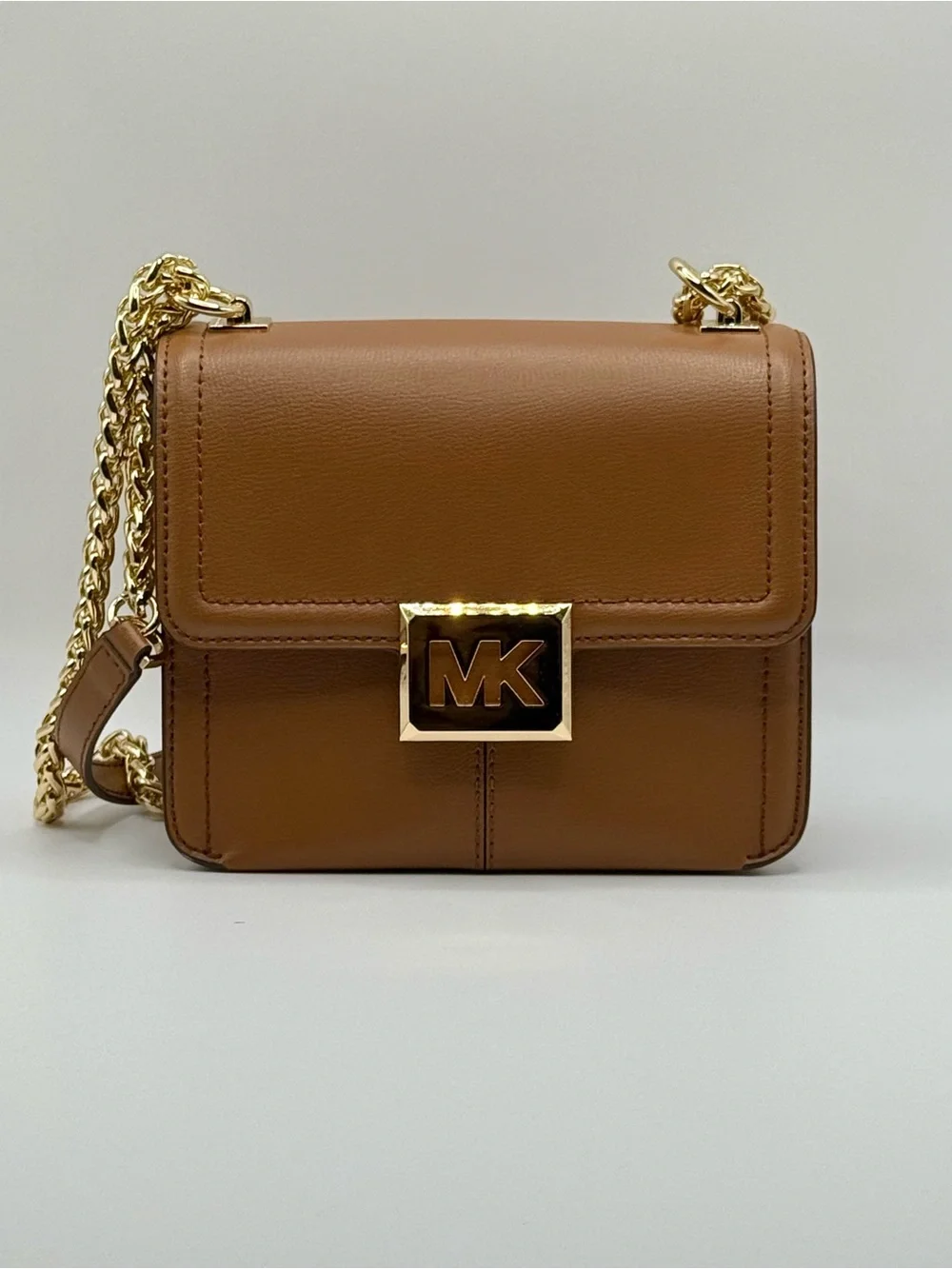 Michael Kors Tan Leather Crossbody with Gold MK Magnetic Lock Pre-Owned